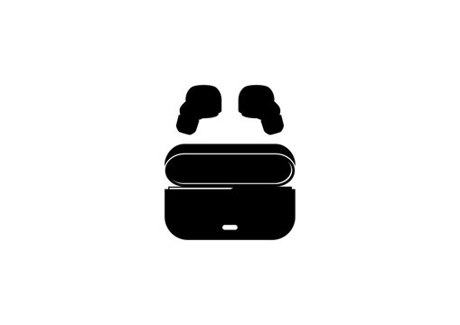 Silhouette icon of wireless earphones with charging case