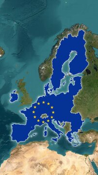 European Union Map With Flag Loop Animation In Vertical