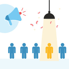 Standing Out From the Crowd Under Spotlight Symbolizing Leadership and Recognition