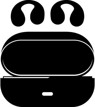 Silhouette icon of ear cuff wireless earphones and charging case