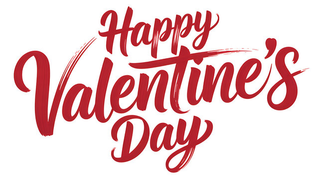 Red and white handwritten happy Valentines Day text on transparent background Valentine's Day red text white outline