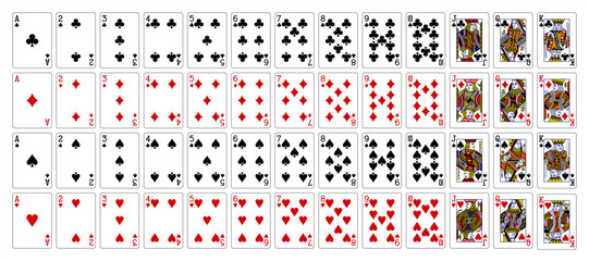Obraz premium Poker set with isolated cards. Poker playing cards, full deck. Vector 10 eps.