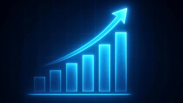 Business Growth Visualization: A vibrant graph ascends, illustrating continuous growth in a dynamic business context, with a prominent arrow indicating upward trajectory. 