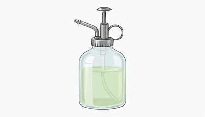 Fototapeta premium A minimalist vector illustration of a glass spray bottle with a metal pump and handle