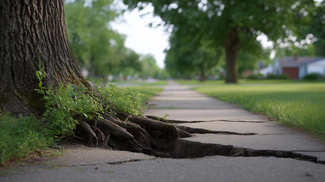 Tree root damaging sidewalk at street level