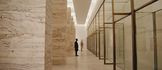 Cinematic architectural space with a blurred human presence used as scale reference, emphasizing depth, restraint, and timeless human-centered design.
