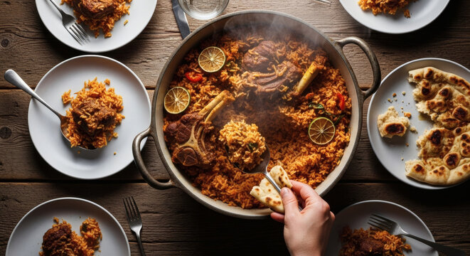 Traditional Kabsa Serving Overhead Farmhouse Authentic Feast