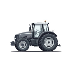 Naklejka premium Modern black tractor with large tires and glass cabin.