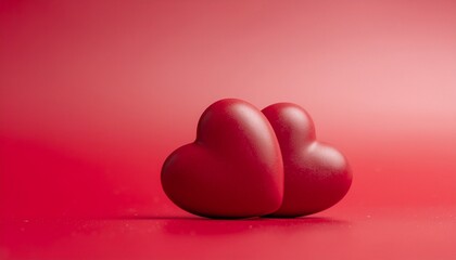Fototapeta premium Two Red Hearts Symbolizing Love and Romance on a Vibrant Red Background.
