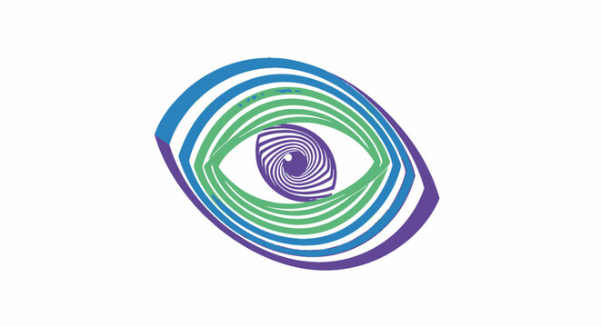 Abstract eye design with concentric colorful lines and central pupil.