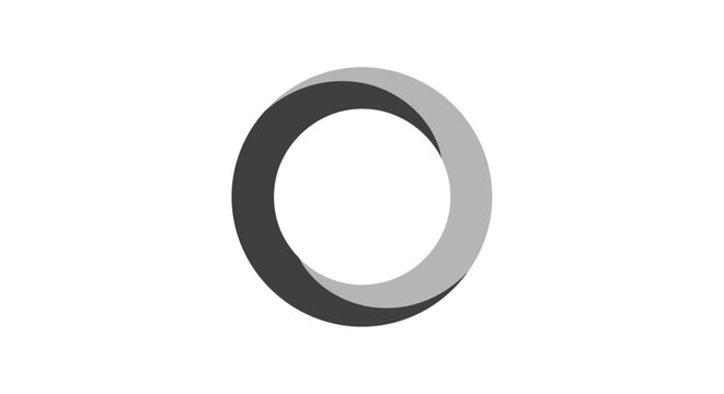 Minimalist abstract design featuring a black and gray circular shape on white background.