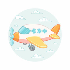Fototapeta premium cute pastel flat illustration of an airplane flying, travel transportation theme, pastel colors, thick rounded outline, kawaii style