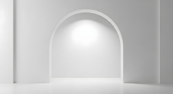 Minimalist white arched doorway in a clean layout with thin vertical decorative line on right margin
