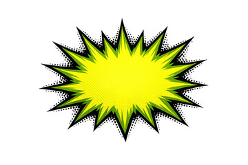 Obraz premium Comic book explosion speech bubble burst pop art element with halftone effect and copy space on transparent background