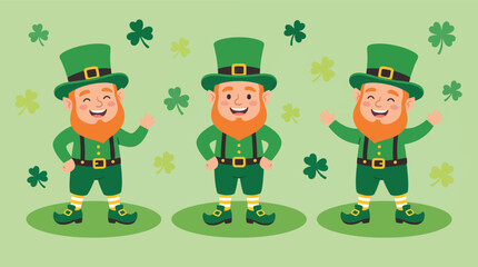 Naklejka premium Three Cheerful Leprechauns with Shamrocks for St Patricks Day Celebration