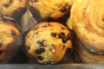 Delicious bread is available for sale in the glass display case.