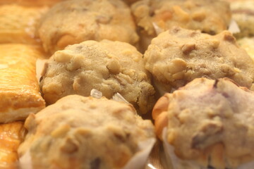 Delicious bread is available for sale in the glass display case.