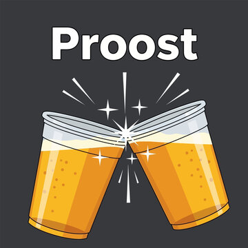 Two glasses of beer clinking together with text Proost