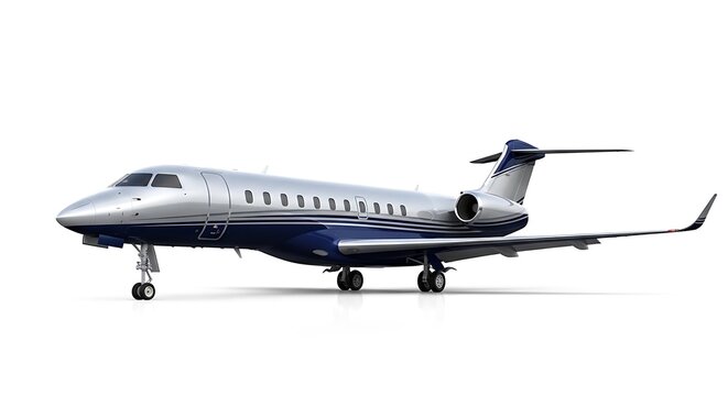 Modern luxury private jet aircraft on white background