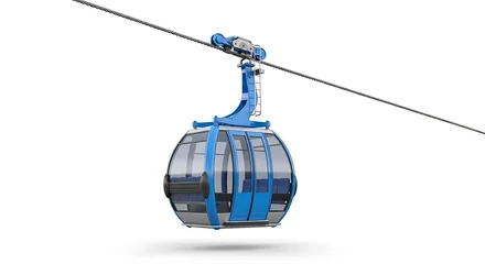 Tableau sur plexiglas Gondoles Modern blue cable car gondola suspended on a wire rope  © Gula