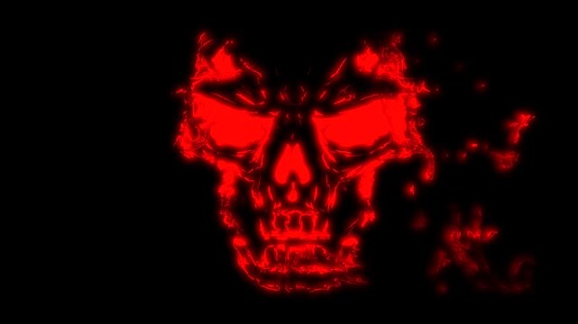 Glowing human skull animation with distortions and glitch effects