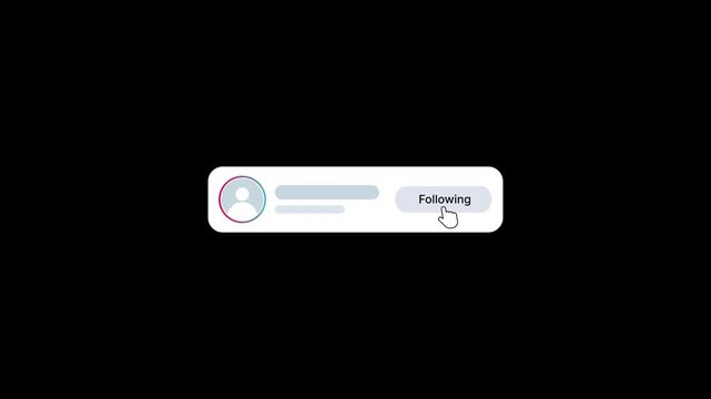 Following Button Animation Social Media. Transparent Background Alpha Channel Only On 4K