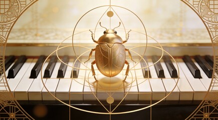 Abstract scarab beetle as interlocking golden ratios and curves, centered meditative composition int