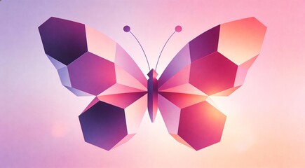Vibrant abstract geometric butterfly constructed from interlocking hexagons and soft curves, centere