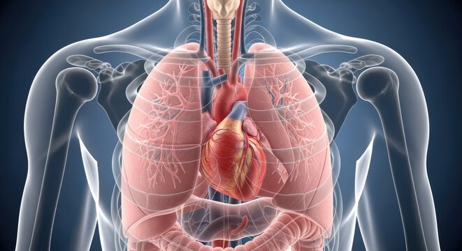 Human Anatomy - Heart and Lungs Illustration.
