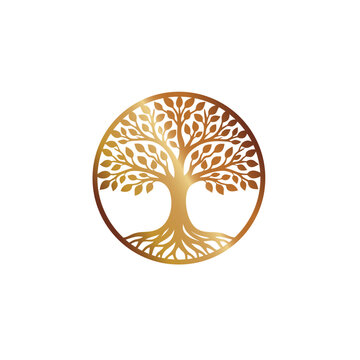 Tree of Life in a circle Silhouette with Closed Contour,  Vector Illustration for Cutting Machines. wall art decor