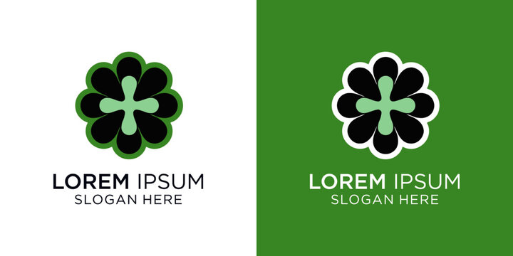Green Flower logo designs with Lorem Ipsum text for modern branding and marketing needs. B;ack Green Clover Logo. 