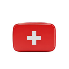 Obraz premium A red first aid kit with a white cross on it is displayed prominently.