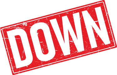 Red Distressed Rubber Stamp Featuring the Text DOWN on Isolated Background