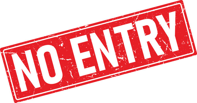 Distressed Red No Entry Text on Rectangular Rubber Stamp Impression on White