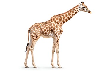 Naklejka premium Graceful Giraffe Standing in Profile with an Isolated Background for Nature and Wildlife Concepts
