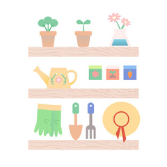 가드닝 소품과 선반 에셋 일러스트