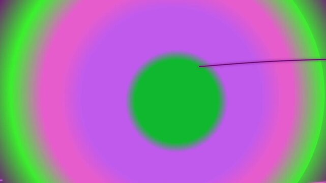 A green circle is centered on a purple and green gradient background with a thin black line extending from the right side