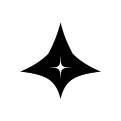 Fototapeta premium A simple, symmetrical white starburst graphic against a solid black background. The star is outlined by thin, pointed lines, creating a diamond shape, and features a brighter central point