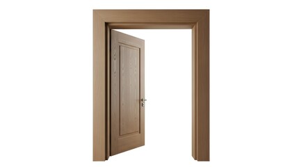 Modern Interior Wooden Door Frame Isolated on Clean White Background for Home Construction and Renovation Concept