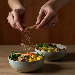 woman hands holding a bowl of fresh vegetables