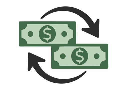 Money Exchange Illustration &ndash; Green Banknotes Swapped with Circular Arrow