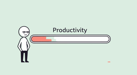 Cartoon Man Loading Productivity Progress Bar.