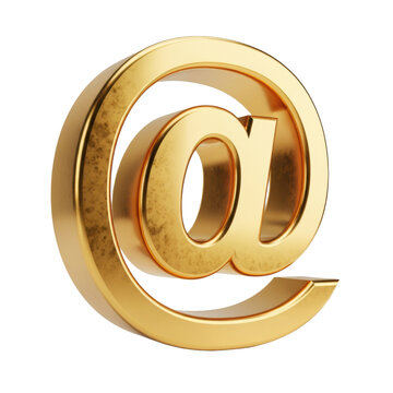 Massive, hyper-detailed 3d rendering of the gold 'at' symbol (@) with beveled edges, isolated on reflective white marble, extreme macro depth of field, concept for premium digital branding