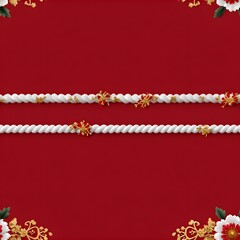 Decorative red background with elegant white rope borders adorned with gold floral accents and red flowers