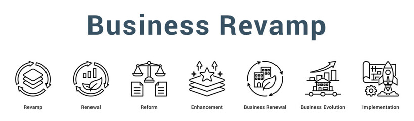 Obraz premium Business Revamp Modern and clean web banner illustration vector featuring thematic icons