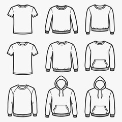 Naklejka premium A collection of t-shirts, sweatshirts, and hoodies.