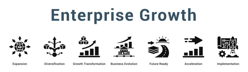 Obraz premium Enterprise Growth Modern and clean web banner illustration vector featuring thematic icons