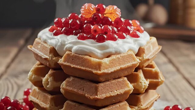 Waffle Day Observance Majestic Heart Shaped Swedish Waffles with Cloudberries