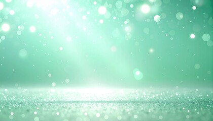 テクノロジーやエコを象徴する、爽やかなライトグリーンとスポットライト、光の粒子のシネマティック背景