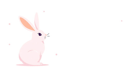 Obraz premium Charming pink rabbit with large ears sits attentively against a clean white background